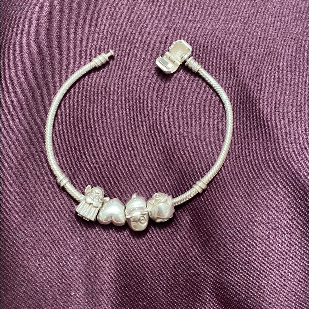 Pandora Silver Charm Bracelet with Heart and Rose - Picture 4 of 9